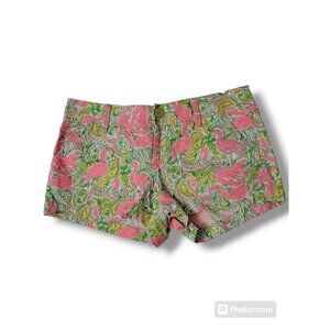 Lilly Pulitzer Green Pink Flamingo The Walsh Shorts - Size 6